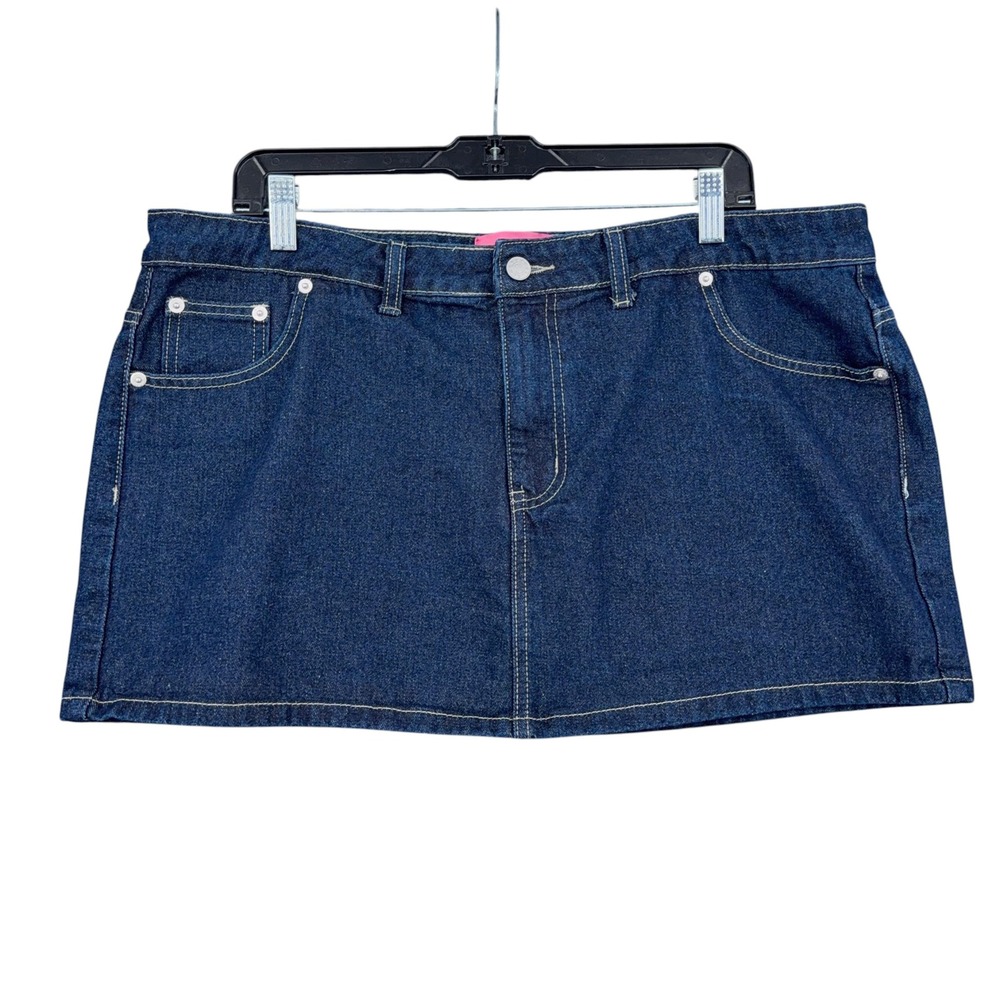 J For Justify Denim Mini Skirt Womens XL 100% Cotton Dark Wash Blue